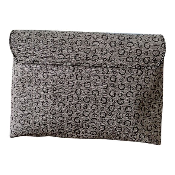 GUESS Clutch Bag Gray Black Logo Print Envelope Purse Women’s Handbag - Picture 8 of 14